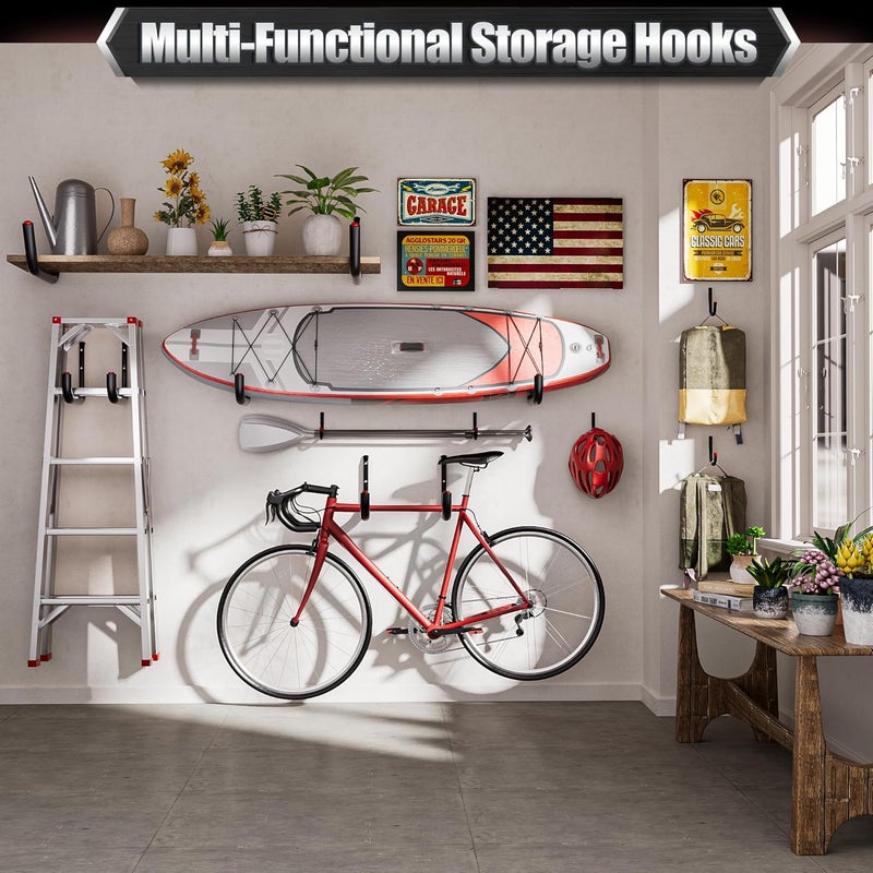 Nacial 24 Pack Garage Hooks Heavy Duty, 3.5" Garage Wall Hook with EVA Pads, 100LBS Capacity Hooks for Hanging Bikes, Kayak Folding Chairs and Hanging Ladders - Image 4
